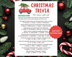 a christmas trivia with candy canes and ornaments around it