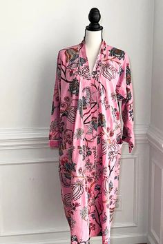 Boho Robe, Pink Floral Kimono, House Robe for Women, Beach Cover Up, Gift for Girl Friend, Birthday Gift, Anniversary Gift for Her - Etsy Bosnia and Herzegovina Printed Pink Sleepwear For Home, Pink Printed Sleepwear For Home, Pink Cotton Nightgown For Lounging, Spring Long Robe For Home, Long Spring Robe For Home, Pink Floral Print Sleepwear For Lounging, Pink Printed Sleepwear, Cotton Sleepwear With Kimono Sleeves, Cotton Sleepwear With Kimono Sleeves For Loungewear