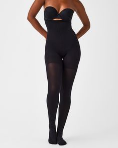 Step up your legwear game with lust-worthy legs and a tight-end. Designed with a built-in, high-waisted, mid-thigh shaper, Tight-End Tights firm your butt and thighs for a flawless look in clothes. | Spanx Women's SPANXshape High-Waisted Mid-Thigh Tight-End Tights High Waist Shapewear Tights, High Waist Shaping Hosiery, High Waist Smoothing Tights Shapewear, High Waist Smoothing Shapewear Tights, Shaping High-cut Leg Tights, Compressive Shapewear Hosiery, Smoothing Shapewear Tights, Mid-thigh Length, Shapewear Tights With High-cut Leg And Shaping Fit, Shaping Shapewear Tights With High-cut Leg