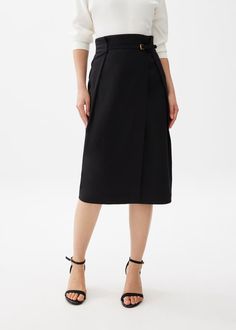 Belted Front Wrap Column Midi Skirt Chic Formal Wrap Skirt, Chic High Waist Wrap Skirt For Workwear, Elegant Wrap Pencil Skirt For Work, Elegant Pencil Wrap Skirt For Work, Chic Lined Pencil Skirt, Elegant High Waist Relaxed Skirt, Elegant High Waist Pleated Mini Skirt, Elegant Asymmetrical Pleated Skirt For Fall, Elegant Fitted Knee-length Wrap Skirt