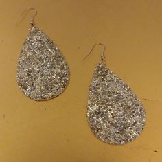 Lightweight Double-Sided Silver Glittered Teardrop Earrings (Approx. 2 " L). Glitter Earrings, Silver Glitter, Teardrop Earrings, Double Sided, Jewelry Earrings, Glitter, Women Jewelry, Silver, Women Shopping