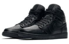 Nike Air Jordan 1 Mid 'Triple Black' Black/Black/Black 554724-091 Retro Jordans, Air Jordan 1 Mid Black, Nike Air Jordan 1 Mid, Nike Models, Jordan 8, Mens Nike Air, Nike Air Jordan 1, Jordan 1 High, Triple Black