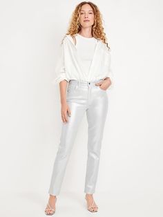 High-Waisted Silver Shine Vintage Slim Jeans | Old Navy Silver Jeans Outfit, Sparkle Jeans, New Year’s Eve Outfit, Charm City, Jeans Outfit Casual, Pajamas Gift, New Years Eve Outfits, Perfect Jeans, Old Navy Women