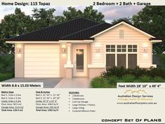 an advertisement for a new home design in the front yard and driveway area, with information about it