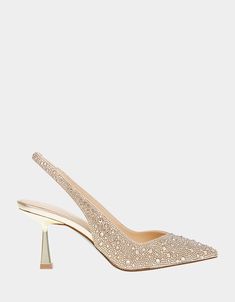 CLARK IVORY Pumps | Women's Pearl Sling-Back Pumps – Betsey Johnson 2 Inch Heels Sandals, Gold Slingback Heels, Gold Wedding Shoes With Heel Strap, Gold Wedding Shoes, Floral Heels, Wedding Shoes Bride, Gold Pumps, Shoes Sandals Heels, Gold Heels