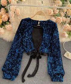 Indie Top, Open Back Tops, Long Sleeve Sequin Top, Shirt Dress Pattern, Autumn Design, Sequin Blouse, Evening Tops, Long Sleeve Sequin, Polyester Dress