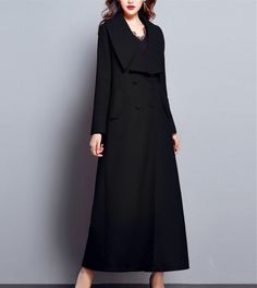 Black coat,wool coat,elegant coat,fitted coat,long full length wool jacket plus size winter coat dre Elegant Black Full Length Outerwear, Elegant Long Sweater Coat For Formal Occasions, Elegant Wool Coat For Office In Solid Color, Elegant Long Black Sweater Coat, Elegant Long Outerwear For Fall, Elegant Long Sweater Coat, Elegant Long Solid Color Sweater Coat, Elegant Long Fitted Sweater Coat, Elegant Full-length Outerwear For Fall