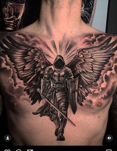 Tattoo On The Chest For Men, Tattoo For Chest Men, Men S Tattoo Chest, Angel Chest Tattoo Men, Chest Tattoo Men Ideas Unique, Angel Tattoo Back, Men’s Chest Tattoos, Chest Tattoo Man, Chest Tattoos Men