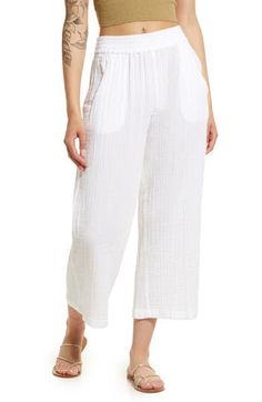 Gauzy cotton means beach-ready style in these lightweight, wide-leg pants that are a cozy and chic addition to your weekend wardrobe. 25" inseam; 22" leg opening; 12" front rise; 16" back rise (size Small) Elastic waist 100% cotton Machine wash, line dry Imported Beach Pants, Weekend Wardrobe, Beach Ready, Rip Curl, Curator Style, Leg Pants, Wide Leg Pants, Elastic Waist, Surfing