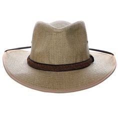 Texarkana lightweight woven matte toyo safari hat. C-crown with slight front pinch. Faux leather band with braided vegan suede overlay. Vegan leather chin strap, removable. Ribbon bound brim, 3" wide. UPF 50+ sun protection hat. 100% toyo straw. Spot clean only. Classic Adjustable Sun Hat With Single Vent, Adjustable Classic Sun Hat With Single Vent, Leather Hats For Summer Country Events, Adjustable Straw Hat For Beach, Adjustable Fedora For Rodeo With Single Vent, Leather Country Hat For Summer, Country Style Leather Hats For Summer, Summer Leather Country Hat, Summer Country Leather Hat