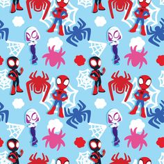 the spider - man pattern is shown in red, white and blue colors on a light blue background