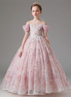 Kids Gown Design, Sequin Flower Girl Dress, Red Ball Gown, Girls Ball Gown, Female Pose, Black Ball Gown, Pink Ball Gown, Pink Flower Girl Dresses, Blue Ball Gowns