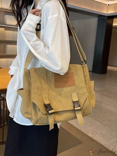 BirdinBag - Premium Canvas Bag with Multiple Pockets - Spacious and Stylish Shoulder Bag For School, Vintage Messenger Bag, Details Pictures, Word Wrap, Save The Planet, Black Bag, Color Khaki, Canvas Bag, Messenger Bag