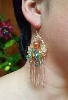 Copper and Swarovski Crystal Chandelier Earrings       FREE DOMESTIC SHIPPING! Swarovski Crystal Chandelier, David Yurman Necklace, Peach Tones, Crystal Chandelier Earrings, Aurora Borealis Crystal, Large Crystal, Fresh Water Pearls, Water Pearls, Chain Jewelry