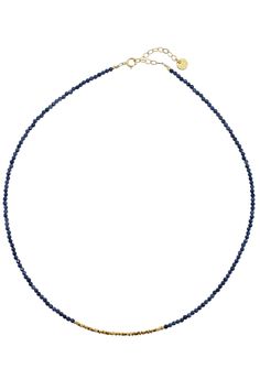 Introducing the Rise Sapphire Gold Necklace, a captivating statement piece that exudes elegance. Crafted with solid natural stones and adorned with bright gold findings in the middle, this new necklace effortlessly combines sophistication with a touch of glamour. Perfect for adding a bold and luxurious touch to any outfit. Luxury Blue Gemstone Bead Necklaces, Luxury Blue Gemstone Beaded Necklaces, Luxury Blue Gemstone Beaded Necklace, Elegant Sapphire Color Gold-plated Necklace, Luxury Blue Beaded Necklaces With Gemstone Beads, Elegant Sapphire Color Gold Plated Necklace, Elegant Gold Beaded Necklaces With Lapis Lazuli, Luxury Blue Beaded Necklace For Gift, Luxury Blue Single Strand Beaded Necklace