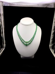 100 % Natural Emerald smooth rondelle shape beaded necklace with adjustable silk cord closure. Details: - Gemstone: Emerald Shape: Rondelle Calibration of beads: 2.50 millimeters till 10.00 millimeters Strands: 2 Gross weight: 126.00 carats Net weight: 101.00 carats Length of necklace: Inner 15.50 inches till Outer 16.50 inches SKU-EME0001 100% NATURAL EMERALD BEADS GREEN COLOR NECKLACE GUARANTEED NATURAL EMERALD READY TO WEAR NECKLACE FOR WOMEN WEAR NOT HEATED NOT TREATED NOT DYED ADJUSTABLE SI Green Oval Spacer Beads Jewelry, Single Strand Round Beaded Emerald Necklaces, Emerald Single Strand Necklaces With Round Beads, Single Strand Necklace With Round Emerald Beads, Elegant Green Oval Bead Necklaces, Emerald Single Strand Necklace With Round Beads, Elegant Green Necklaces With Oval Beads, Elegant Green Oval Beaded Necklaces, Green Oval Polished Beads Jewelry