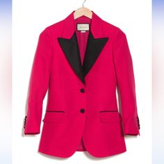 Brand New! Insane Blazer Sold Out Online. Luxury Pink Blazer With Lapel Collar, Chic Gucci Notch Lapel Blazer, Chic Gucci Blazer With Notch Lapel, Gucci Chic Single-breasted Blazer, Chic Gucci Single Breasted Blazer, Chic Gucci Single-breasted Blazer, Chic Fitted Gucci Blazer, Designer Pink Blazer For Workwear, Designer Pink Blazer For Work