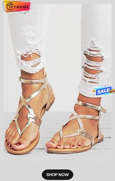 Gladiator Flat Sandals Gold T-strap Sandals With Ankle Strap For Beach, Casual Toe Ring Sandals With Buckle For Vacation, Gold Flat Heel Sandals With Buckle Closure, Summer Vacation T-strap Sandals With Adjustable Strap, Spring Open Toe Flip Flops With Adjustable Strap, Summer T-strap Sandals With Flat Heel And Adjustable Strap, Trendy Sandals With Buckle Closure For Beach Season, Trendy Buckle Closure Sandals For Beach Season, Gold Sandals With Adjustable Strap For Spring