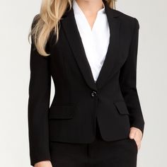 Bebe Blazer Jacket. Glacier Jane 23” Blazer. Black In Color. Us Size 2. Brand New With Tags. Single Button Closure. 2 Non Functional Front Pockets. Long Sleeves With 4 Small Functional Buttons On Each. Fitted Professional Outerwear For Office, Fitted Button-up Blazer, Fitted Button-up Career Blazer, Fitted Single Breasted Outerwear For Office, Fitted Single-breasted Outerwear For Office, Single-breasted Fitted Outerwear For Office, Professional Button-up Outerwear For Office, Fitted Professional Solid Outerwear, Fitted Collared Outerwear For Semi-formal Occasions