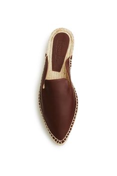 Soft leather upper, jute and rubber sole. 5⁄8” heel, whole sizes 36-41. Made in Spain. Please note discount codes will not apply to this product. All sales are final. SaveSave Spring Slip-on Mules With Woven Leather, Slip-on Woven Leather Mules With Round Toe, Beige Slip-on Mules With Woven Sole, Beige Woven Leather Slip-on Mules, Brown Textured Sole Slip-on Mules, Soft Leather, Espadrilles, Leather Upper, Heels