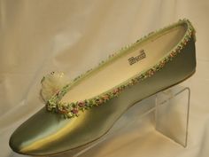 Green Wedding Flats Sage Spring Green and multicolor by NewBrideCo Green Flats Shoes, Rustic Romantic Wedding, Classy Flats, Multi Color Flowers, Summer Wedding Shoes, Green Princess, Garden Rustic, Fairy Shoes, How To Dye Shoes