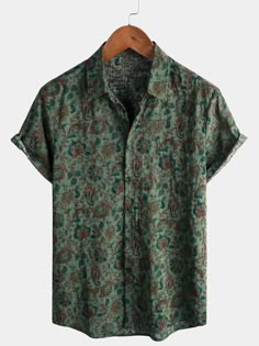 Fall Wedding Floral Mens Shirt, Cheap Green Hawaiian Shirt With Button Closure, Cheap Fun Tops For Men, 70s Green, Short Vacation, Boho Paisley, Vintage Mens Fashion, Novelty Shirts, Vintage Hawaiian Shirts