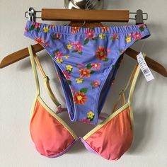 Pacsun Bikini Set S Salero Swim Top Size Small La Hearts Bottom Size Small Top Color Ombr With Pink Orange Yellow Lavender Bottom Color Lavender Purple & Multi Color Flowers Design Triangle Patterned Bikini Lined Cheeky Seat Coverage Hand Wash Sweet Ombr & Floral Mix N Match Set So Perfect For A Hot For Summer!! Nwt Bottom, Top Like New See Photos Purple Swimwear For Sunbathing During Beach Season, Spring Tropical Tankini, Spring Tropical Triangle Top Tankini, Spring Poolside Tankini With Triangle Top, Purple Tropical Swimwear For Poolside, Purple Swimwear For Summer, Purple Stretch Beachwear Swimwear, Stretch Purple Beachwear Swimwear, Purple Floral Print Swimwear For Beach