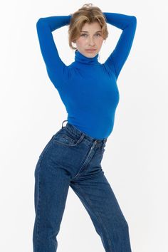 8306 - Cotton Spandex Turtleneck – Los Angeles Apparel Lace Knitwear, Denim Short Jumpsuit, Los Angeles Apparel, Turtleneck Style, South Central, Fitted Turtleneck, Character Poses, Leather Denim, Favorite Sweater