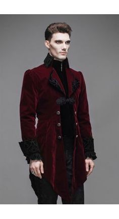 Devil Fashion Mens Gothic Red Storm Velvet Jacket Victorian Gothic Dress, Trench Coat Winter, Gothic Baroque, Tail Coat, Gothic Coat, Gothic Jackets, Gothic Men, Winter Trench Coat, Dress Men