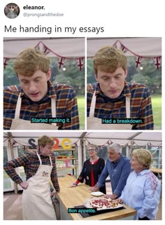 a man with an apron on making food