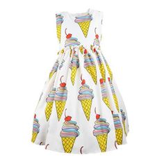 Description: Sweeten your little one's wardrobe with this dress, featuring vibrant ice cream cone prints topped with cherries for a playful vibe. Designed with a sleeveless cut and a flared skirt, it’s perfect for summer outings, parties, or fun-filled adventures. The lightweight fabric ensures a breezy and comfortable fit all day long. Material & Care: Made from soft and durable cotton for breathable comfort. Machine wash cold with similar colors on a gentle cycle. Tumble dry low or hang to pre Toddler Ice Cream, Pippa Dress, Summertime Dresses, Rainbow Ice Cream, Girls Cotton Dresses, Trendy Kids Outfits, Childrens Clothing Boutique, Ice Cream Cones, Retro Rainbow