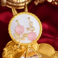 💎 Materials: 14k Gold Electroplated - more durable than regular platings Sterling Silver Earring Posts - Hypoallergenic Cubic Zirconia Eco Resin Pink Rose Earrings, Eco Resin, Crystal Rose, Earring Posts, Sample Sale, Rose Earrings, Silver Earring, Gift Accessories, Jewelry Pouch