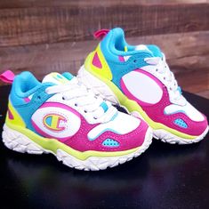 * Size: 5 Toddler * Color: White * Brand: Champion * Rubber Outsole * Eva Midsole * Cushioned * Lace Up * New With Tags Champion Backpacks, Champion Shoes Woman, Neon Yellow Shoes, Champion Socks, Kids Tennis Shoes, Champion White Sweatshirt, Brown Leather Sneakers, Champion Sweats, Champion Shoes