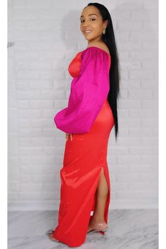 Red & Fuchsia Ballon Long Sleeve Back Split Stretchy True to size Sleeve Maxi Dress, Long Sleeve Maxi, Long Sleeve Maxi Dress, Split, Balloons, Maxi Dress, Long Sleeve, Red, Dresses