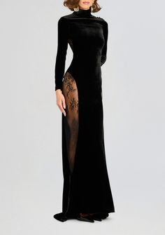 Indulge in luxury with our Amor Velvet Dress. Crafted from sumptuous velvet, this gown epitomizes elegance with sheer lace details, a high neckline, and a flawless silhouette. Perfect for any event, this dress will surely make a statement and leave a lasting impression. 80% Viscose, 15% Silk, 5% Spandex  Made in China  Model is 5'10 wearing size S Long Sleeve Velvet Gown, Dragon Dress, Bridal Reception Dress, Bachelorette Party Bride, Bride Bachelorette, Velvet Maxi Dress, Velvet Gown, Velvet Maxi, Knit Outerwear