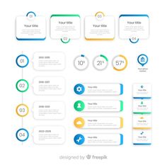 a set of colorful info graphics with circles and arrows