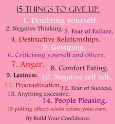 a pink poster with the words 5 things to give up