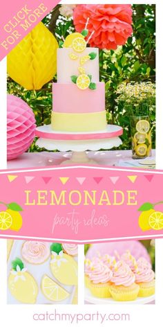 a lemonade party with pink and yellow decorations