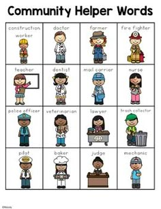 Community Helper Words by Renee Dooly | Teachers Pay Teachers Community Helpers Preschool Printables, Community Helpers Pictures, Community Helper Lesson, Community Helpers Kindergarten, Community Helpers Preschool Activities, Community Helpers Theme, Community Workers, Community Helpers Preschool, People Who Help Us