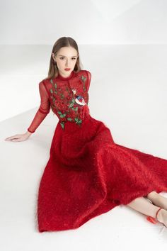 Lena A-line Flower Applique Silk Ankle Length Dress | MEAN BLVD Floral Embellished Midi Dress For Gala, Elegant Midi Dress With Floral Applique, Elegant Formal Midi Dress With Floral Applique, Elegant Embroidered Midi Dress For Evening, Formal Floral Applique Midi Dress, Floral Applique Embroidered Midi Dress For Party, Elegant Embroidered Floral Dress For Evening, Elegant Floral Applique A-line Midi Dress, Elegant A-line Midi Dress With Floral Applique