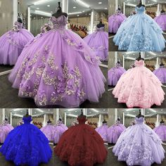 the dresses are all different colors and sizes