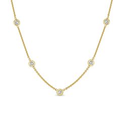 14k gold thicker cable chain necklace with five stations of floating round white diamonds set in the chain SPECIFICS • 14k cable chain adjustable at 16-17-18"• chain is approx. 1.3mm wide• round diamonds are approx. 2.4mm each• white diamonds .25 ctw Yellow Gold Bezel Setting Station Necklace, Round Station Necklace With Cable Chain, Floating Diamond Necklace, Diamond Choker Necklace, Gold Chain Choker, Cable Chain Necklace, Diamond Choker, Diamond Jewelry Designs, Gold Choker