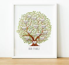 a family tree with white hearts on it