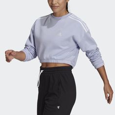 Women's adidas Crop Crew W Loose Round Neck Long Sleeves Light Purple Hoodie HF4154 Hoodie Purple, Adidas Crop, Jordan 11 Retro, Ribbed Neckline, Cropped Style, Crew Sweatshirts, Adidas Women, Women Crop, Sweatshirt Fashion