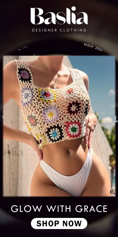 Baslia – Chic and Sensual Knitted Halter Strap Beach Swimwear Bikini with Floral Accent Sleeveless Crochet Swimwear For Beach Season, Sleeveless Crochet Swimwear For Beach Party, Sleeveless Crochet Swimwear For Beach, Crochet Sleeveless Swimwear For Beach, Sleeveless Crochet Swimwear For Vacation, Fitted Crochet Top For Beach Vacation, Crochet Lace Swimwear For Summer Vacation, Stretch Crochet Top For Beach, Beachwear Crochet Knit Top