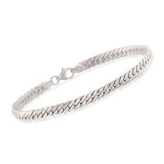 Ross-Simons - Italian 14kt White Gold Cuban-Link Bracelet. 8". On this bracelet, flat Cuban links tightly interlock to create a delicate, woven look. Made in Italy. Lobster clasp, 14kt white gold Cuban-link bracelet. Classic Snake Chain Bracelet For Formal Occasions, Formal Snake Chain Bracelet, Formal Jubilee Bracelet With Snake Chain, Elegant Sterling Silver Snake Chain Bracelet With Lobster Clasp, Formal Flexible Snake Chain Bracelet, Elegant Braided Bangle Bracelet With Sterling Silver Clasp, Elegant Sterling Silver Snake Chain Bracelet, Modern Snake Chain Bracelet For Formal Occasions, Modern Snake Chain Bracelet For Formal Events