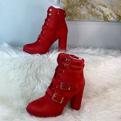 Nwt-Women’s-Shoedazzle | Red Suede,Ankle Boots Block Heel Bootie Please Refer To Pictures For Measurements And Details Super Cute Boots But Unfortunately I’m Not Able To Wear Heels But They Are Adorable Heel To Toe Is 10.5” Trendy Red Lace-up Boots For Winter, Red High Heel Winter Boots, Ankle-high Boots With Red Sole For Winter, Red High Ankle Heeled Boots For Winter, Trendy Winter Heels With Buckle Closure, Winter Block Heel Heels With Buckle Closure, Red High Ankle Heels For Winter, Red High Heeled Boots For Winter, Trendy Heeled Boots With Red Sole And Round Toe