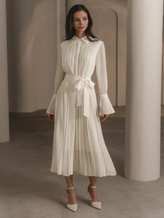 Midi dress with large pleats :: LICHI - Online fashion store Party Dresses Long, Outfit Elegantes, Evening Party Dresses, Formal Occasion Dress, Elegant Midi Dresses, Party Dress Long Sleeve, Romantic Dress, Evening Party Dress, Party Dress Long