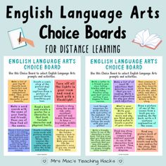 the english language arts choice boards for distance learning