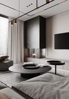 modern living room with black and white decor